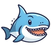 The SharkTMS Shark, a blue-grey cartoon shark with its mouth open like a friendly dog smiles.